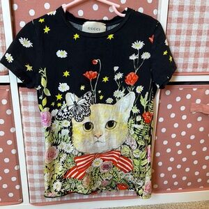 Gucci Kids Black Cat Graphic T-Shirt